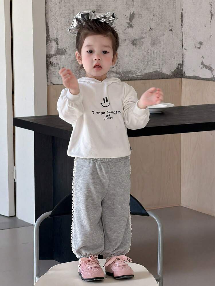 Toddler Girls' Solid Color Casual Sweatpants With Lace Trim