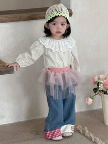 DAZY Infant/Toddler Girls' Ruffle Hem All-Over Print Casual Long Sleeve Top, Spring/Autumn - Beige - View 6