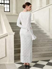 Selianne Elegant Asymmetric Ruffle Lace Mermaid Hem Long Sleeve Dress For Women, Suitable For Party, Date, Casual Wear, Afternoon Tea - White - View 2