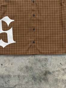 AXEPEAK 男士宽松字母格子印花短袖梭织衬衫 - 棕色 - 查看 3