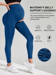 SHEIN Maternity Solid Color Fitted Yoga Leggings For Daily Wear - Navy Blue - View 2
