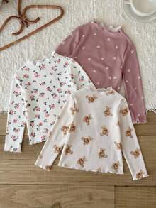 LMoss Kids 3件套女婴针织可爱小熊水果图案荷叶边领休闲上衣套装 - 彩色 - 查看 8