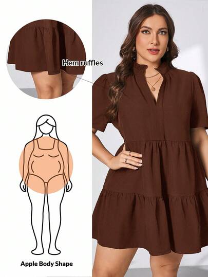 SHEIN Essnce Plus Size Women's Spring And Summer Fashion Casual Loose Comfortable Basic Daily Slim Short Sleeve V-Neck Black Short Dress,Summer Outfits For Women,Dresses For Women Elegant,Sun Dresses For Women,Old Money Style Women,Church Clothes Women,Office Wear,Work Dress,Brunch Outfits For Women,Maternity Dress Baby Shower Plus Size Babydoll Dress Plus Size Brown Dress