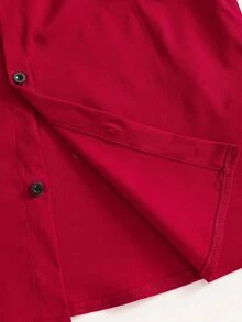 青少年男士绅士风单件红色领休闲短袖衬衫，绅士衬衫，商务优雅校园风，生日派对日常休闲外套，优雅简约，情人节青少年男士长袖衬衫 - 紅色 - 查看 3