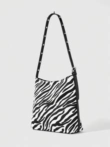 ROMWE Grunge Punk Women's Zebra Print Large Capacity Fashion Casual Shoulder Bag - Black and White - View 4
