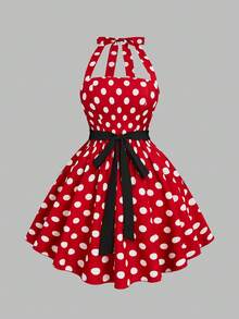 Sweetra Plus Size Women's Valentine's Day Lantern Sleeve Shirt & Polka Dot Print Dress 2-Piece Set - Multicolor - View 14