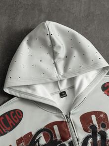 Manfinity EMRG Men's Minimalist Printed Hooded Long Sleeve Sweatshirt Sweatshirt Zip Up Hoodie Men S Letter Graphic Print Zip Up Hoodie Graphic Zip Ups Men S Street Wear Zip Up Graphic Print Hoodie - Multicolor - View 6