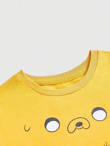 Adventure Time X ROMWE 大码休闲卡通图案圆领修身短袖T恤，夏季 - 黃色 - 查看 3