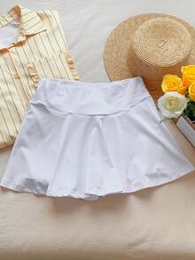 SHEIN EZwear Mùa hè Eo 2 trong1 Váy quần - trắng - Xem 4