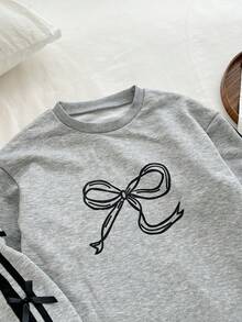 SHEIN 少女优雅3D蝴蝶结装饰长袖公主裙 - 灰色 - 查看 5