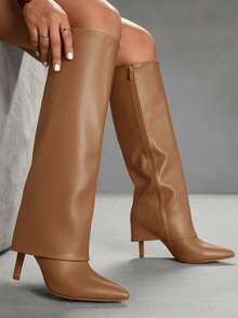 CUCCOO SZL Women's Solid Color Pointed Toe Fashionable Daily Versatile High Heel Ankle Boots For Christmas - Brown - View 5