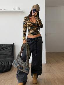 Coolane 女士 Y2K 街头风树枝图案抹胸 V 领 T 恤 - 彩色 - 查看 2