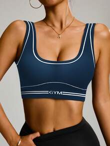 SHEIN Sports Women's Letter Print Seamless Sports Camisole, Navy Blue - Navy Blue - View 2