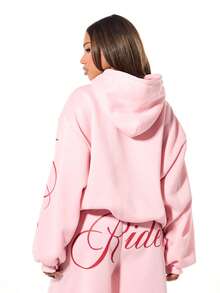 SUMWON WOMEN Áo hoodie hồng cỡ lớn in họa tiết ngôi sao, áo nỉ dài tay có dây rút, mặc thường ngày dạo phố - Hồng - Xem 2