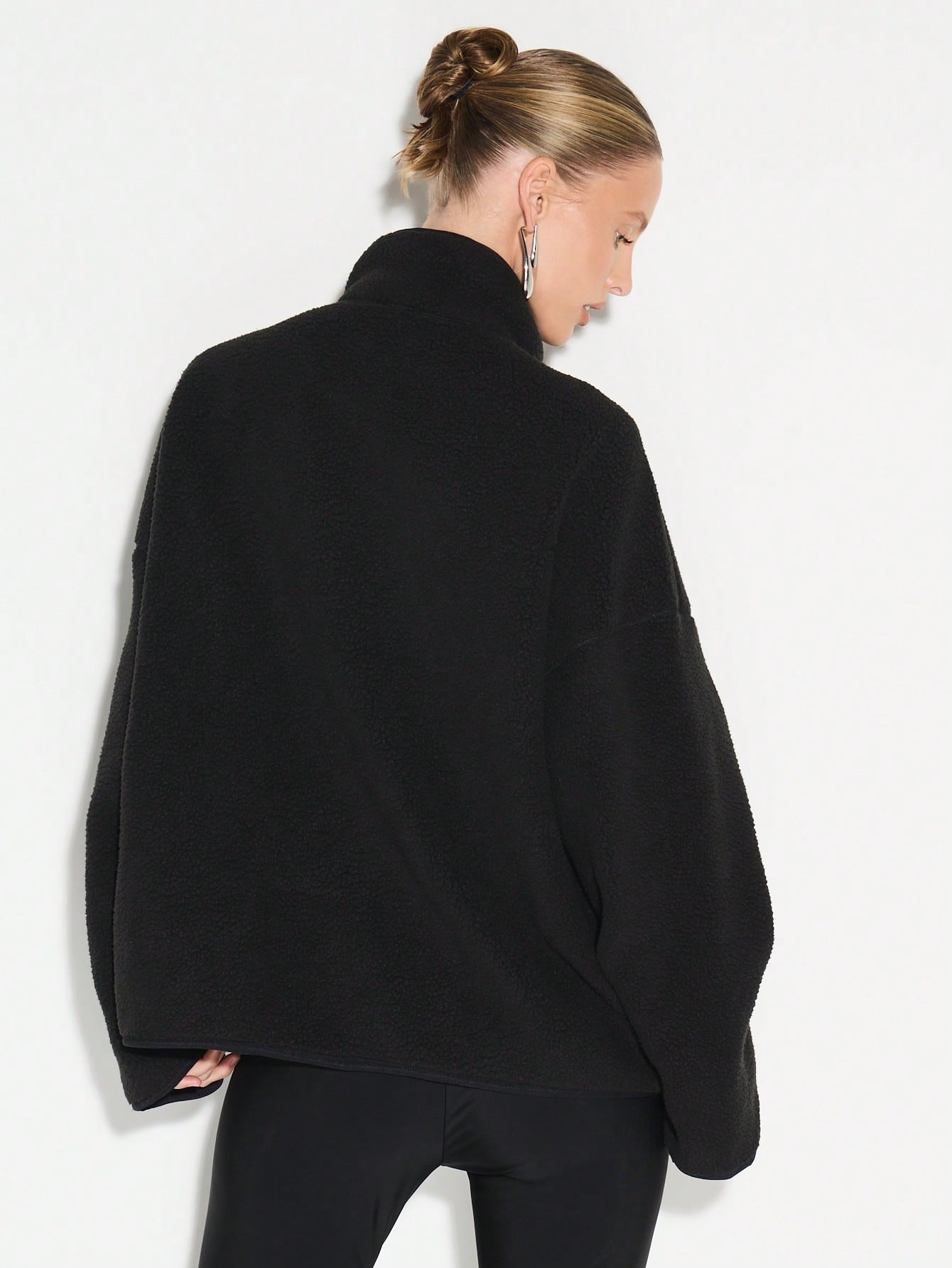 KIZN Oversized Half Zip Fleece Jacket With Stand Collar