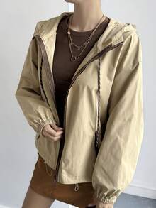 DAZY 户外连帽休闲宽松运动夹克 - 卡其色 - 查看 4