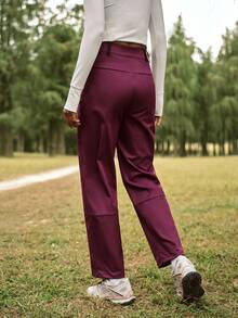 SHEIN In My Nature Women's Zipper Pocket Straight Leg Casual Versatile Hiking Pants - Burgundy - View 7