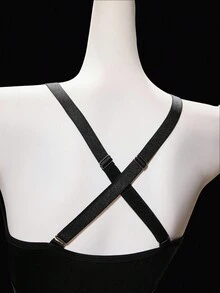 SHEIN Elacene Damen Einfarbiger Spitzen-Patchwork Transparenter Vorderverschluss BH - Schwarz - Übersicht 4