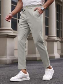 Calvornis Men's Solid Color Pocket Slim Fit Business Casual Pants - Light Grey - View 5