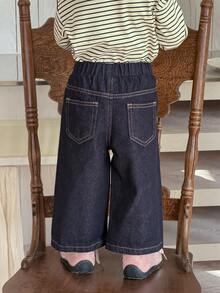 Dazy Kids Celana Jeans Longgar Kaki Lebar Kasual untuk Balita Perempuan - Royal Blue - View 2