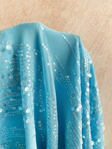 Soleia Váy dự tiệc cưới bãi biển kiểu phương Tây cho kỳ nghỉ bình thường mới, váy ngắn dự tiệc hở lưng đính hạt sequin xếp nếp phong cách Bohemian nhiệt đới thanh lịch - Màu xanh nhạt - Xem 6