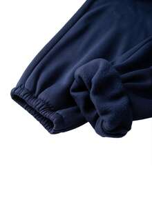 GlowEve CURVE 大码女式纯色休闲抓绒圆领卫衣长裤套装，藏蓝色 - 藏蓝色 - 查看 5