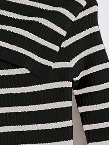 Franclia Tricou damă cu dungi asimetrice sexy, tricotat, cu blocuri de culori, pulover elegant franțuzesc cu nervuri, toamnă/primăvară, pe un umăr, guler înalt, mânecă lungă