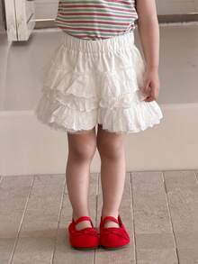 DAZY Baby Girl Elastic Waist Layered Ruffle Skort - White - View 6