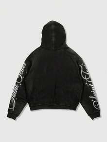 ROMWE MEN Street Life Men's Snowflake & Eye Graphic Hoodie Sweatshirt, Casual Wear For Autumn/Winter - Black - View 2