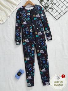 Tween Boys' Video Game Luminous Graphic Front Zipper Long Sleeve Jumpsuit Snug Fit Loungewear - Multicolor - View 9