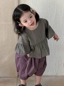 DAZY Toddler Girls' Casual Ruffle Trim Round Neck Top