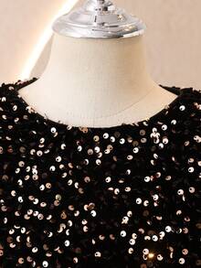 Elegant Black Sequin Cake Dress For Tween Girl, Versatile Fashion Dress - Black - View 4