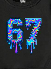 SHEIN 2pcs/Set Young BoyCozy Fall & Winter Styles, Casual Fashion Creative Personalized Fresh Chic Minimalist Vibrant Numeric 67 Pattern Print Sweatshirt And Pants Outfit, Comfortable Outfit