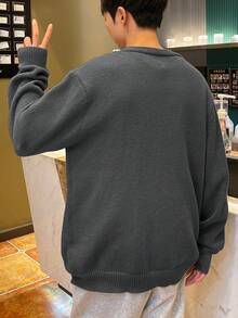 Claim Dot 男士纯色纽扣长袖休闲开衫，秋冬款 - 灰色 - 查看 2