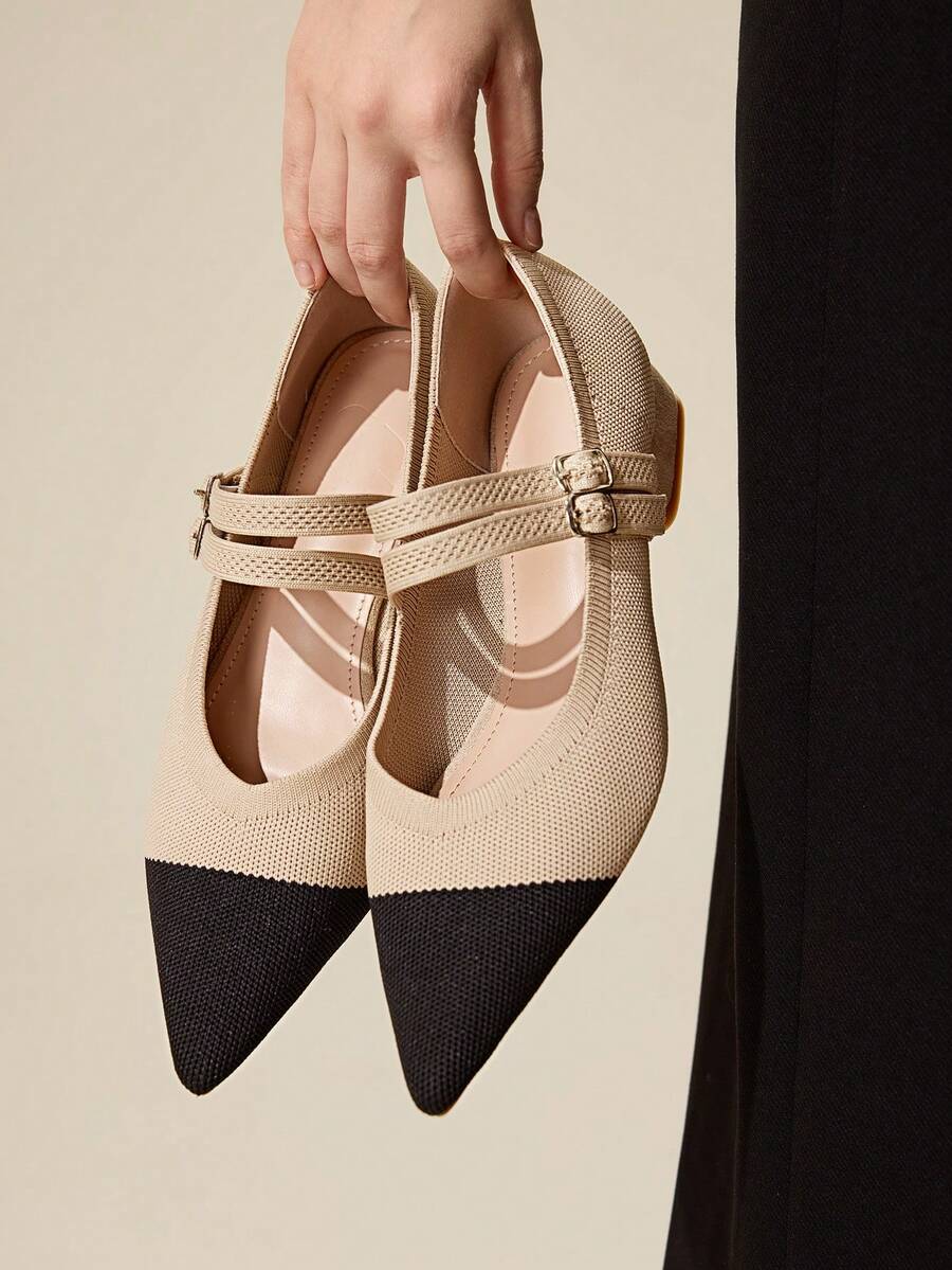 CUCCOO BASICS Giày cao gót mũi nhọn thời trang đa năng cho nữ thiết kế khóa cài hàng ngày - Màu be - Xem 1