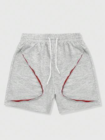 شورت رجالي بخصر مطاطي وسحاب للتعديل، فضفاض وكاجوال