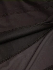 Sweetra Tall 秋冬季优雅绿色网纱露肩高端金属扣装饰修身鱼尾长裙，适合高挑女性 - 棕色 - 查看 7