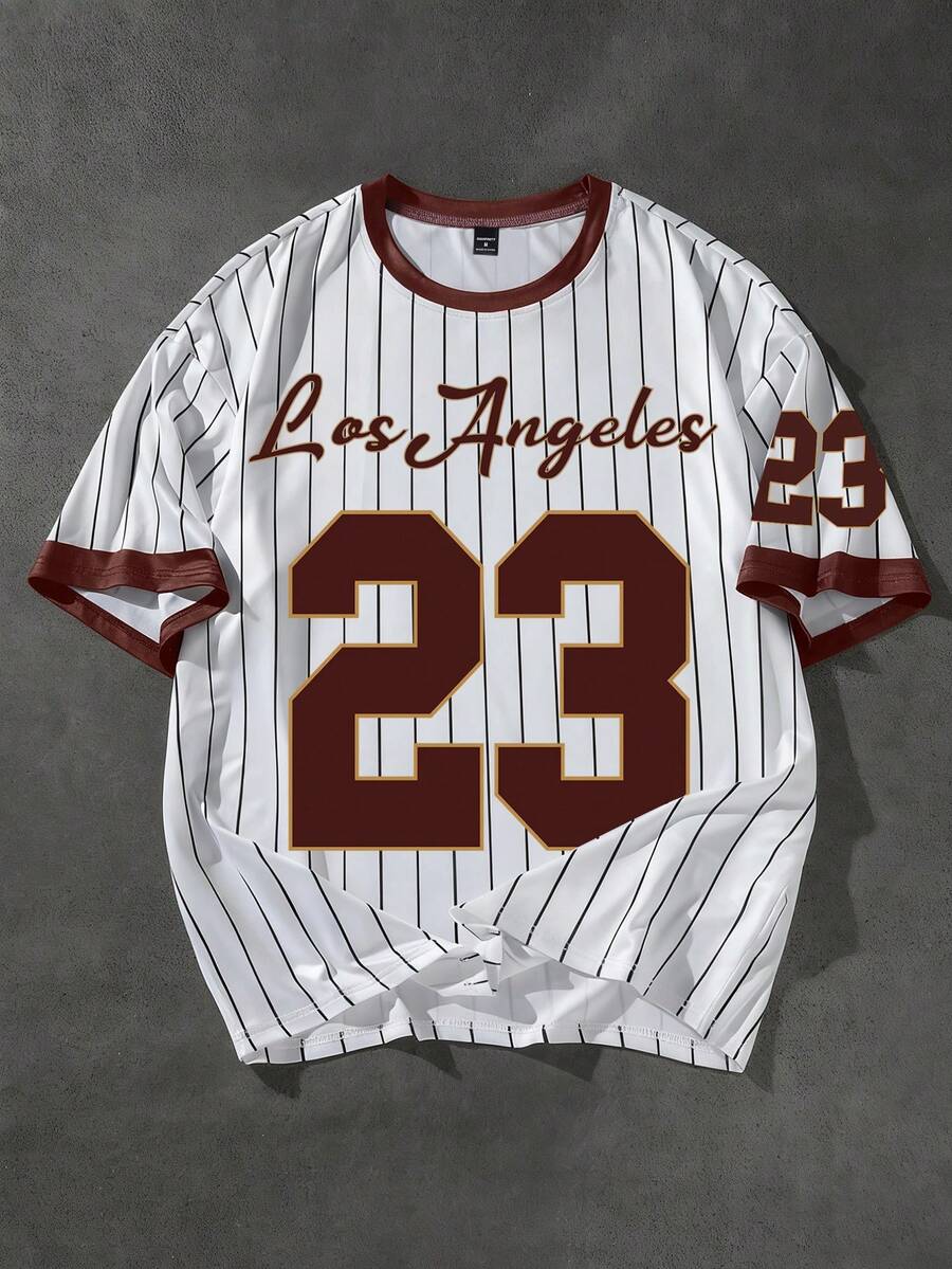 Manfinity EMRG Áo thun nam cổ tròn kẻ sọc cổ điển in số 23 - Nhiều màu - Xem 1