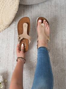 Sandalias Planas de Suela tipo Corcho Pata de Gallo Confort Varios Colores Beige, Blanco, Negro Moda Casual Para Dama Ideal para Vacay o Urbano - Maquillaje - Ver 1