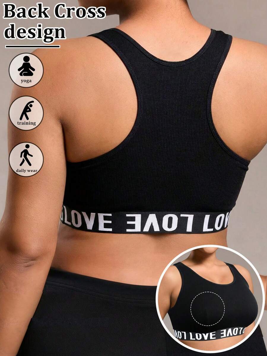 Áo ngực thể thao không dây in chữ cỡ lớn dành cho nữ - màu đen - Xem 1