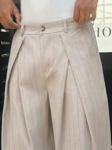 SWAVVY 男士条纹口袋宽松休闲阔腿裤 - 卡其色 - 查看 5