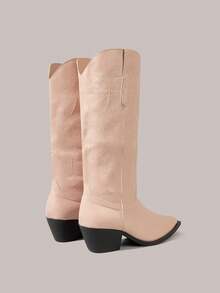 Styleloop 女性西部風格時尚刺繡靴，女士牛仔靴 - 杏色 - 查看 4