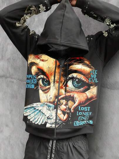 Street Life Felpa da uomo con stampa grafica da strada, manica lunga