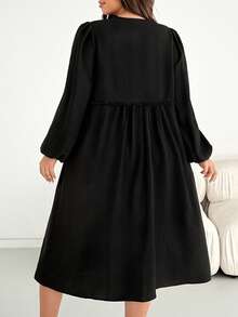 SHEIN Essnce Plus-Size Women's Autumn/Winter Fashionable Casual Loose Comfortable Everyday Versatile Black Slimming Tie-Waist Midi Dress With Pockets,Fall Outfits,Black Dress,Church Costumes - Black - View 2