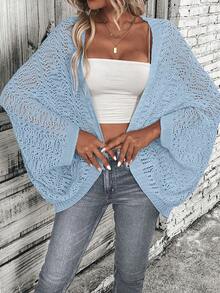 SHEIN LUNE 女士休闲纯色开衫 - 淺藍色 - 查看 3