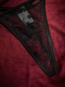 SpicyHot 2 piezas Conjunto de camisón sexy de mujer con parches de encaje - Negro - Ver 4
