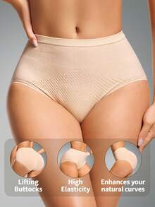 Women's Solid Color Elastic Waist Shapewear Briefs - Apricot - View 7
