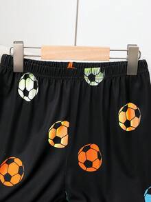 Tween Boys Pajamas-2 Pieces Pajama Set Soccer Ball Print Black Pajama Set For Boys Long Sleeve Notch Collar Button Front Long Pants Four Seasons Nightwear Holiday 2026 Must Have Festive Gift Comfortable Cozy Lounge This Product Requires UV Light Exposure To Glow - Black - View 6