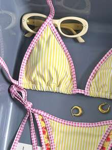 Swim Mod Women's Casual Vacation Striped Sexy Halter Bikini Two Pieces Swimsuit - Multicolor - View 6