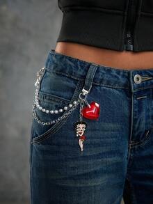 Betty Boop x SHEIN Fashion Design Faux Pearl Love Chain Bag Pendant Bag Pendant Ornament Accessories Lady Sweet And Cute, Love, Love, Kiss,Gift Ideas,Party,Holiday,Valentine's Day - Multicolor - View 7
